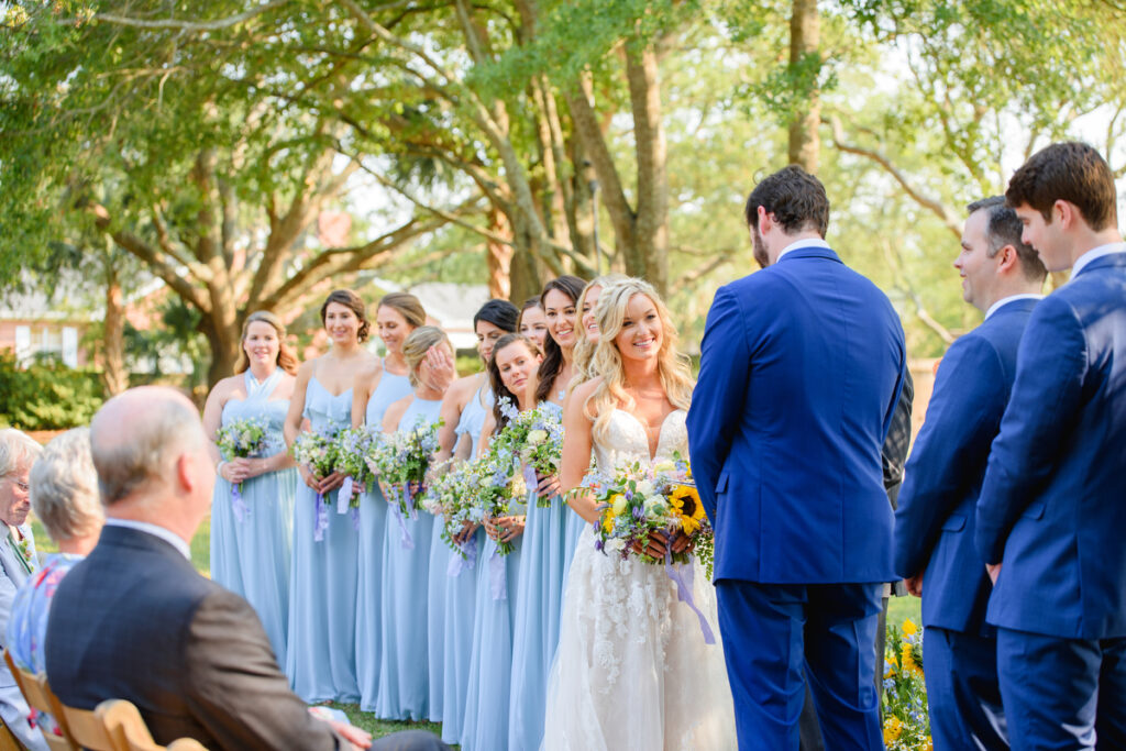 Lowndes Grove wedding bride looking at groom during wedding ceremony