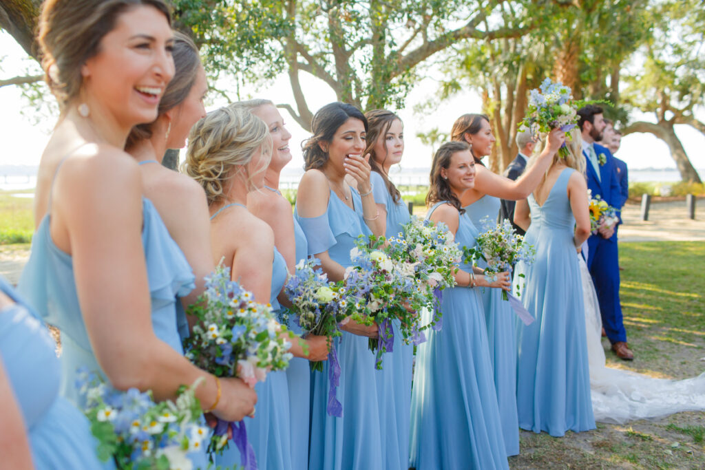 Lowndes Grove bridesmaids seeing bride walk down the aisle during ceremony