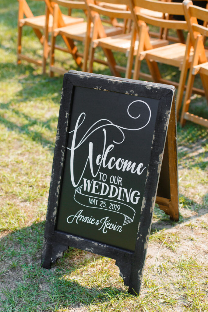 Lowndes Grove wedding ceremony signage with chalk writing