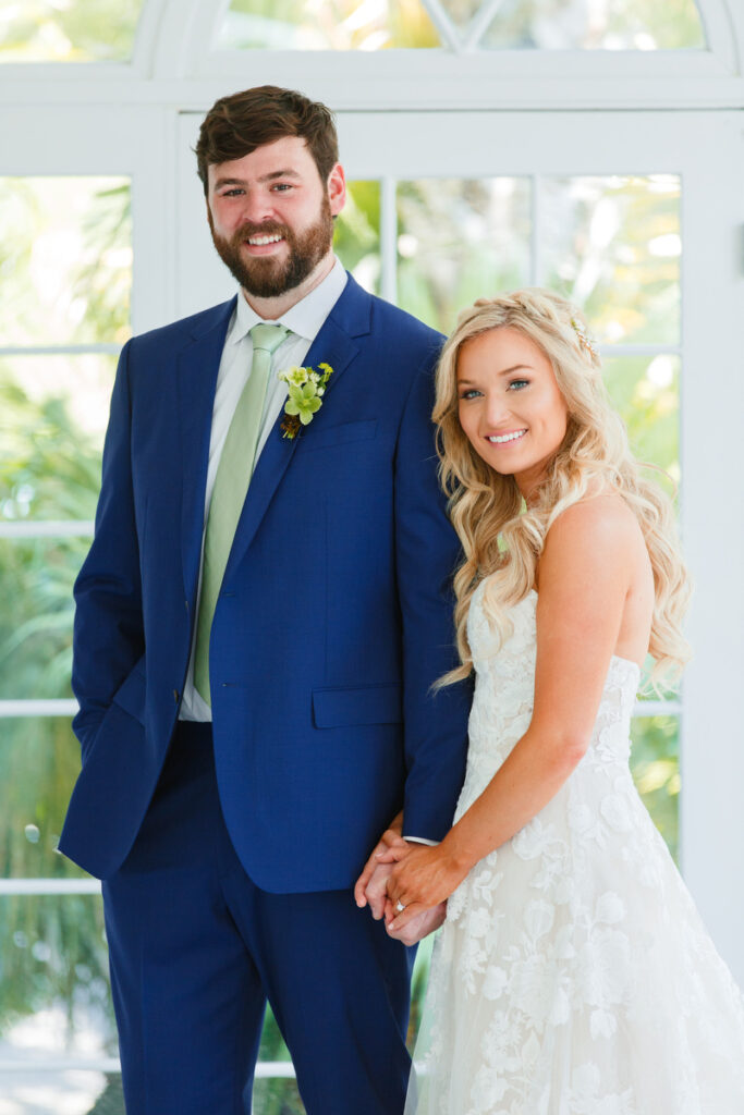 Lowndes Grove wedding portrait of couple in atrium