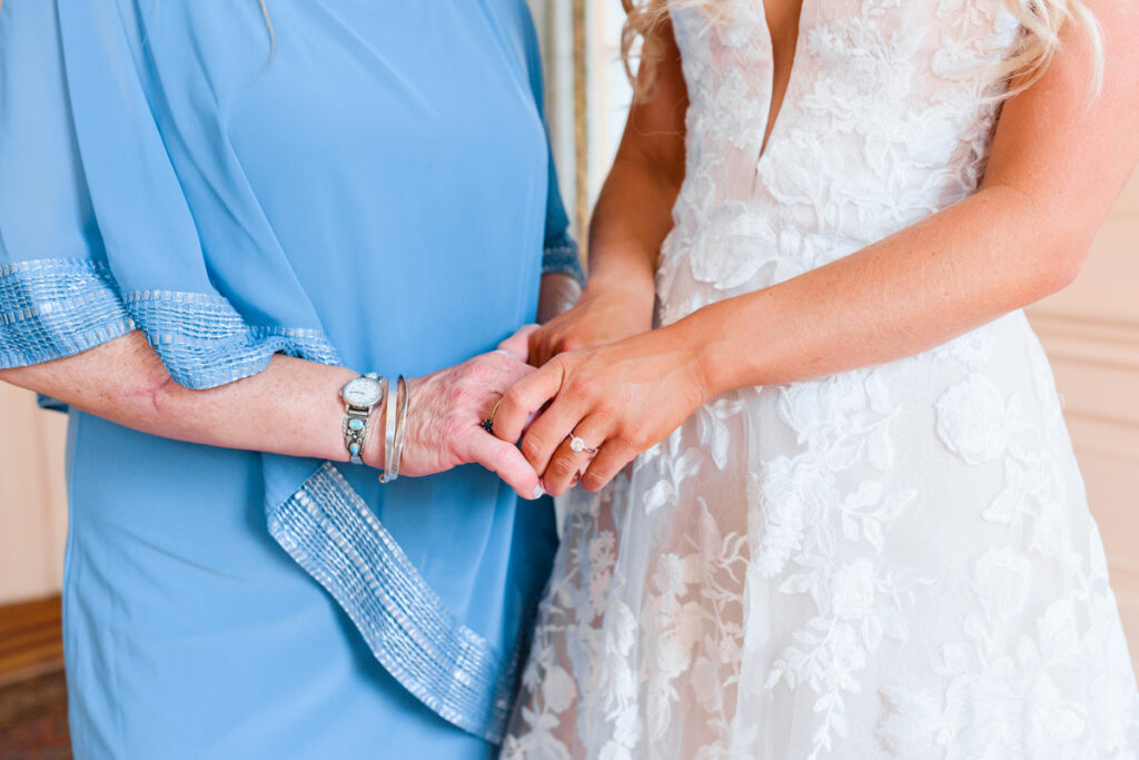 Lowndes Grove wedding bride and mother holding hands