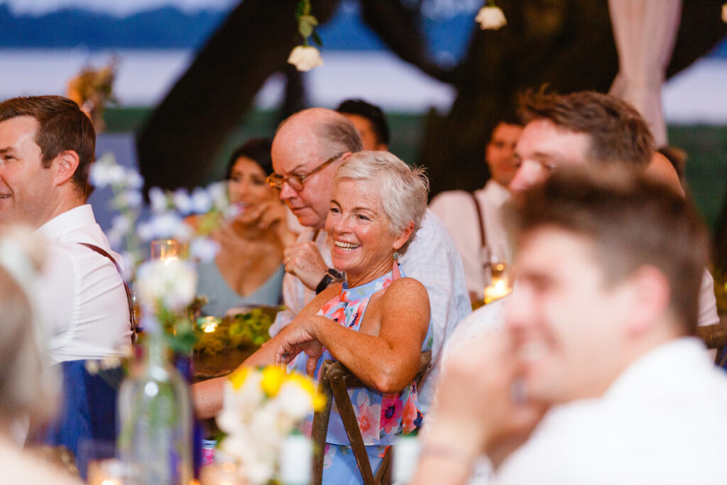 Lowndes Grove wedding mother of the groom laughing at toast