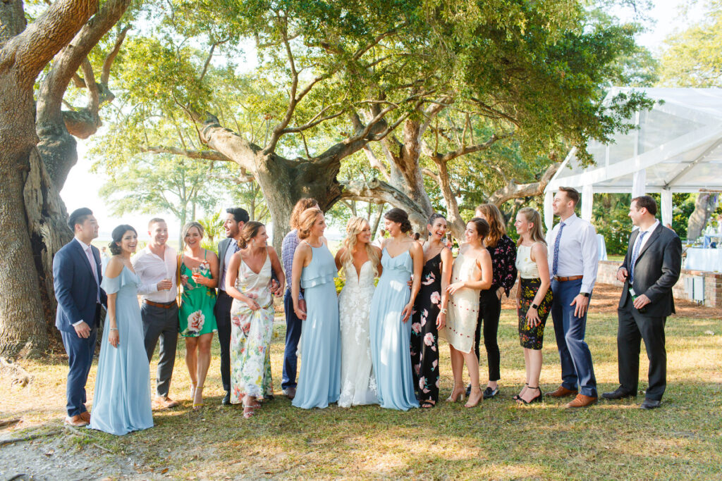 Lowndes Grove wedding bride with friends at cocktail hour