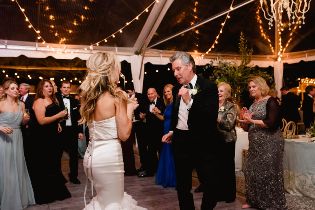 William Aiken House Wedding bride and father of the bride dancing during reception