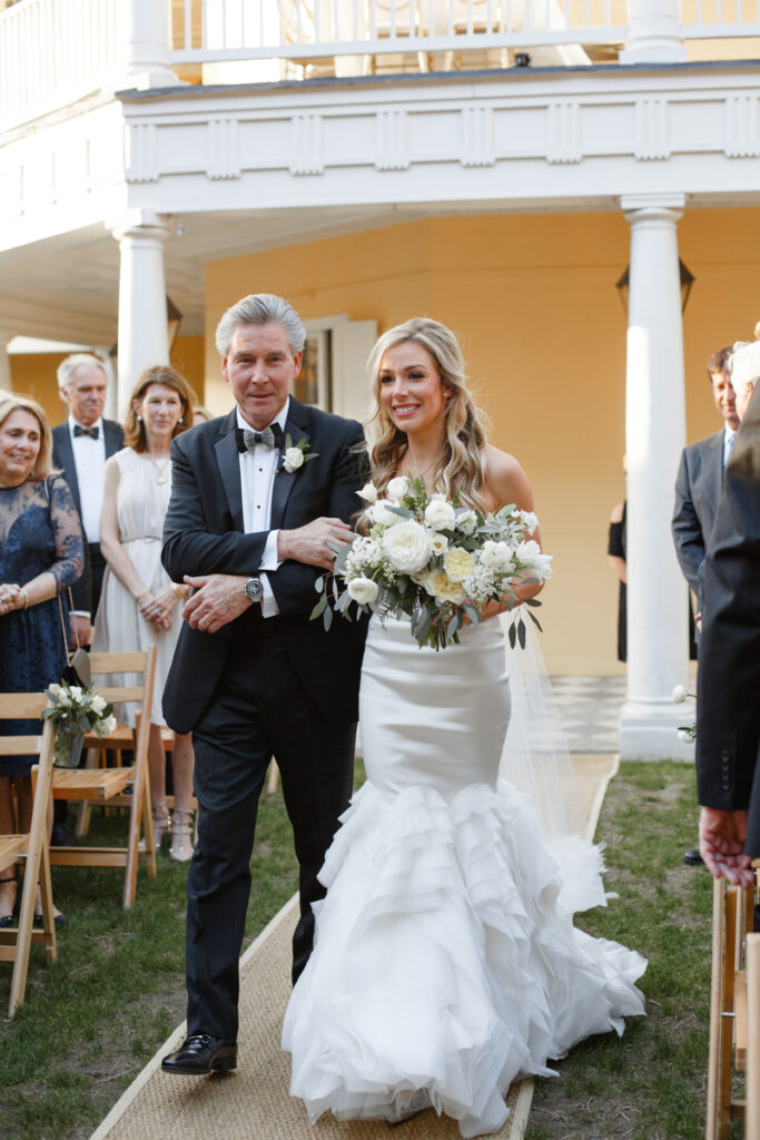 William Aiken House Wedding bride and father walking down the aisle