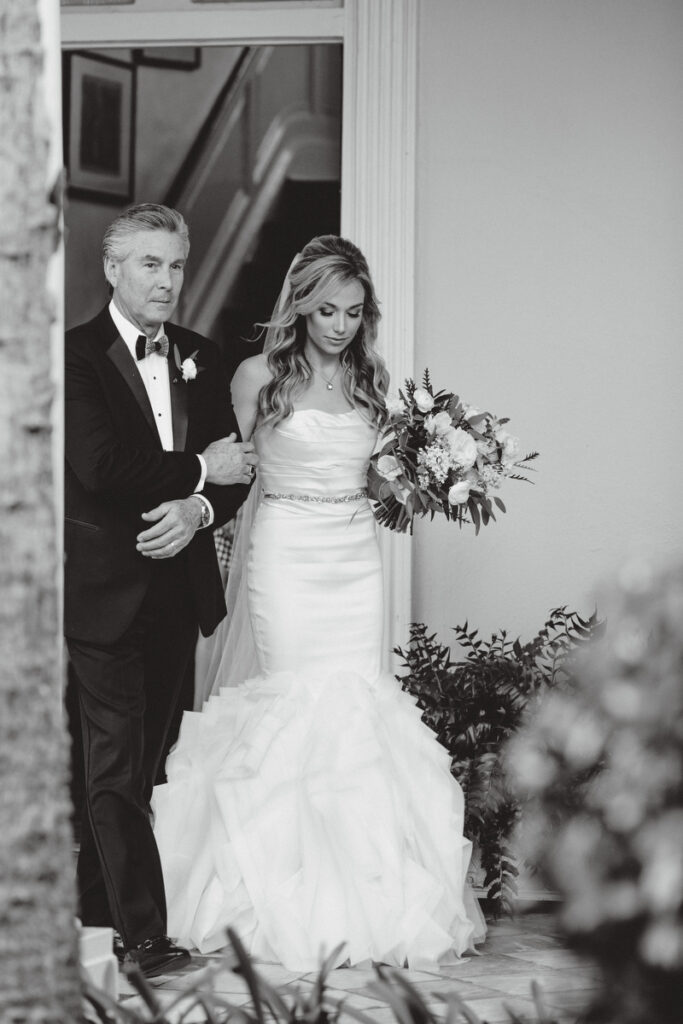 William Aiken House Wedding bride and father walking to ceremony