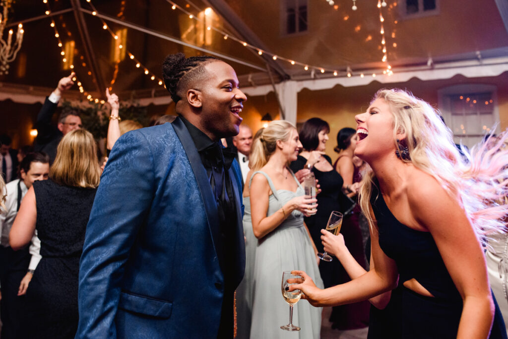 William Aiken House Wedding guests laughing while dancing