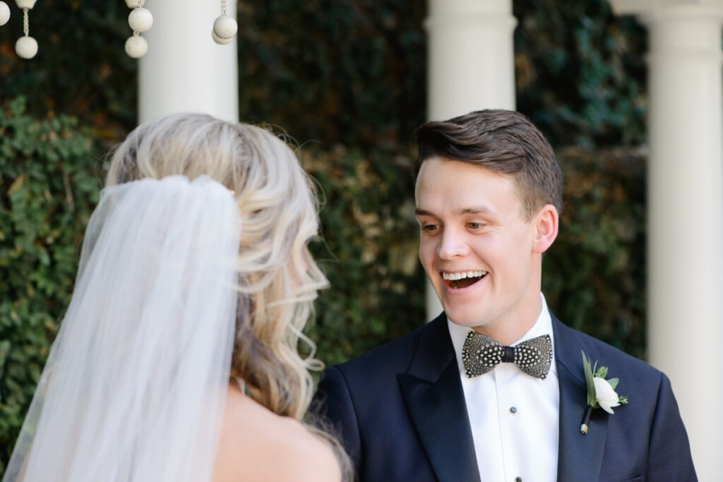 William Aiken House Wedding groom's reaction during first look