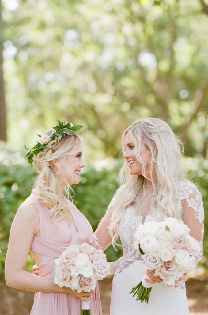 Westin Hilton Head wedding bride laughing with matron of honor