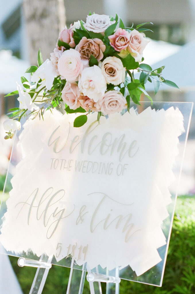 Westin Hilton Head wedding custom calligraphy welcome sign with pink and gold