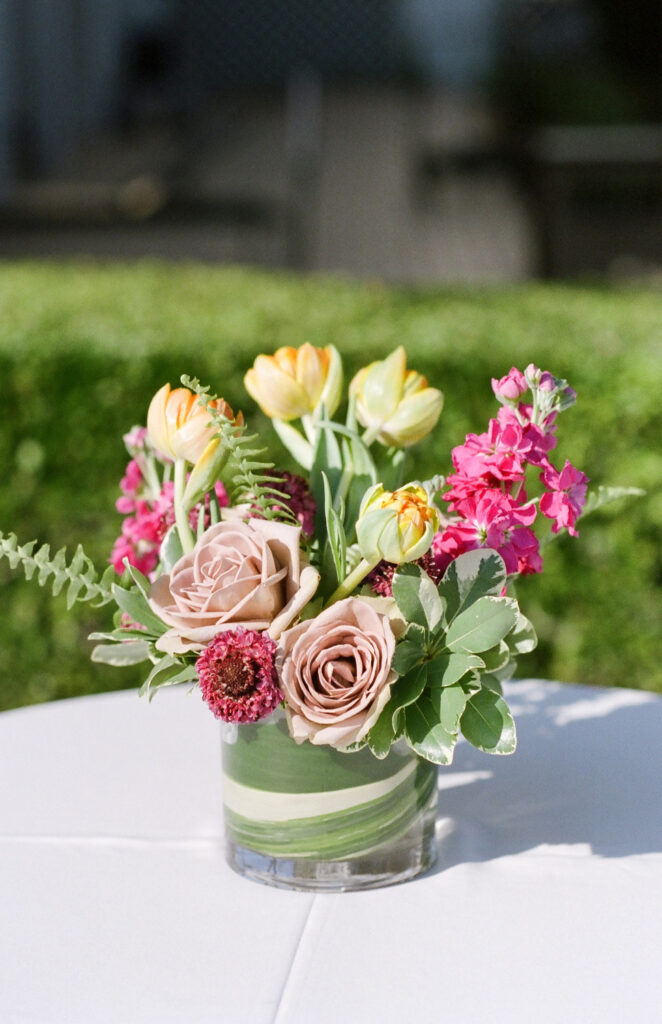 Westin Hilton Head wedding cocktail hour centerpiece with mauve roses