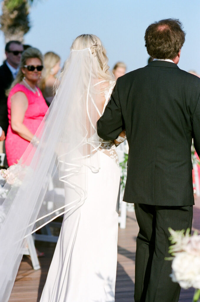 Westin Hilton Head wedding back of bride's gown walking down the aisle