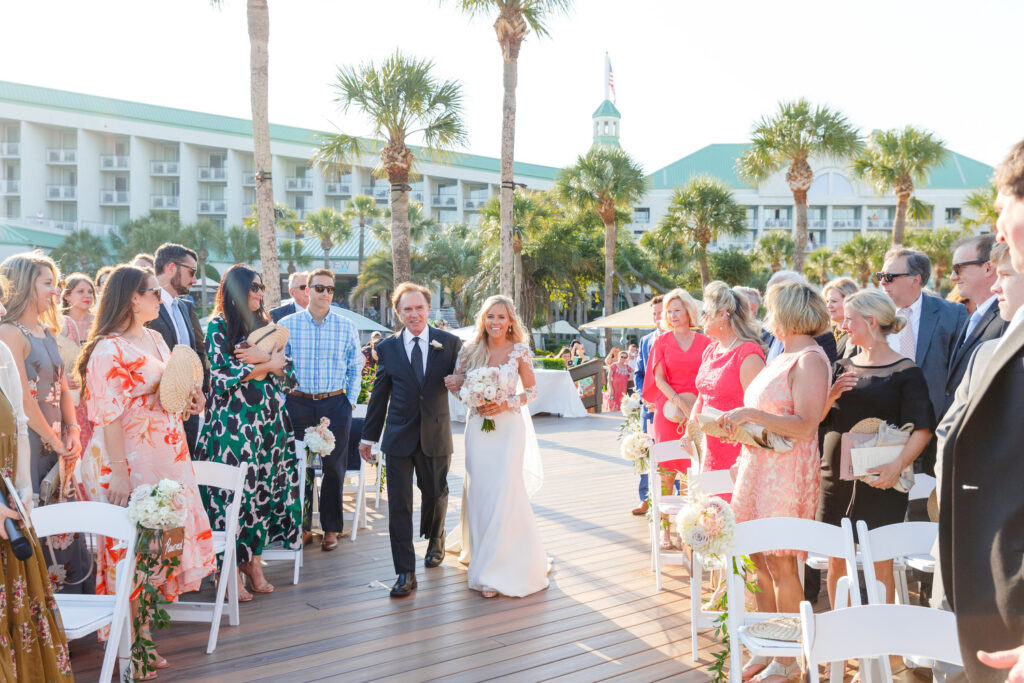 Westin Hilton Head wedding bride and father walking down the aisle