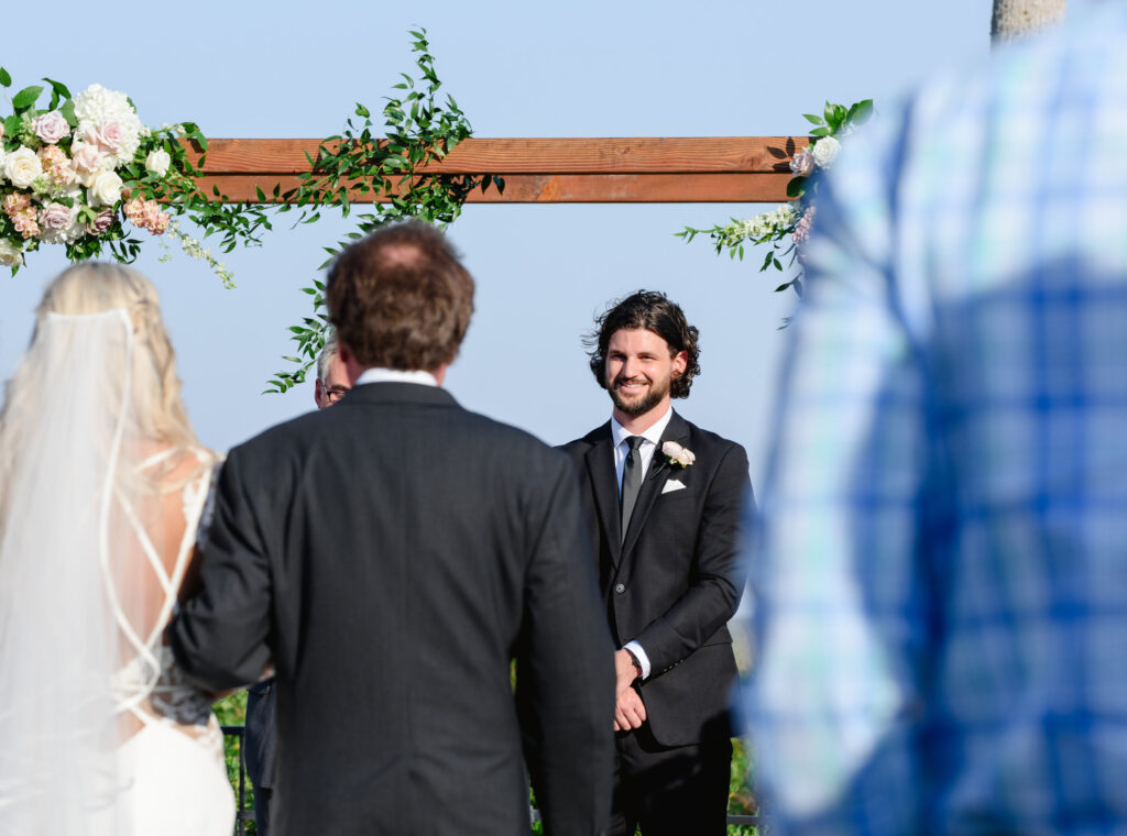 Westin Hilton Head wedding groom seeing bride walk down the aisle