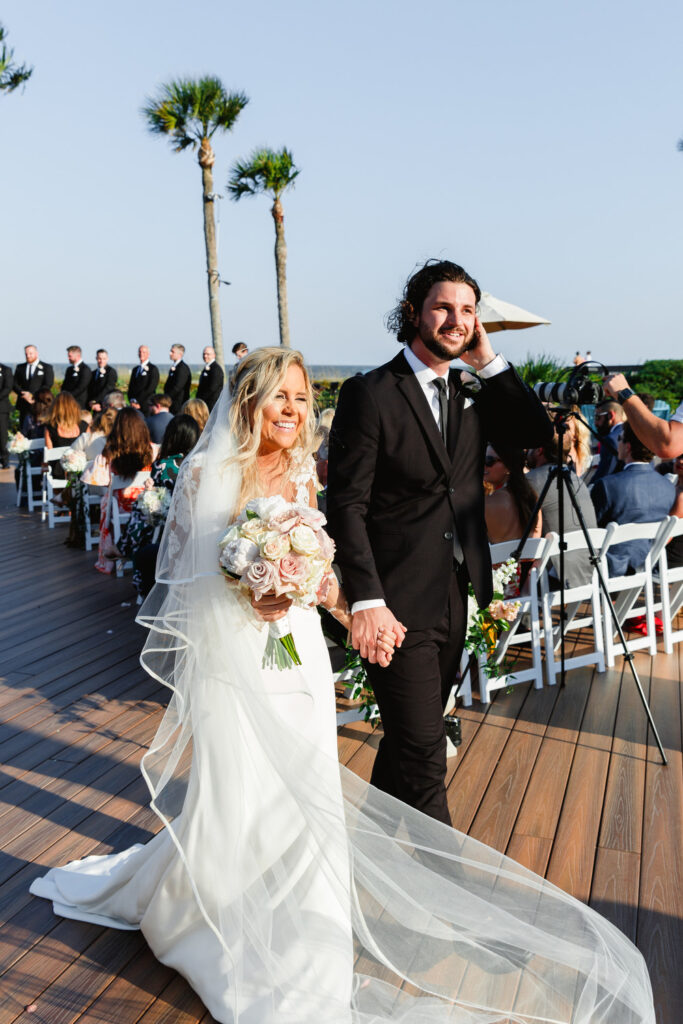 Westin Hilton Head wedding bride and groom walking up aisle