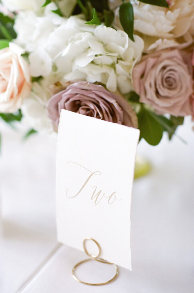 Westin Hilton Head wedding hand torn table numbers with gold calligraphy