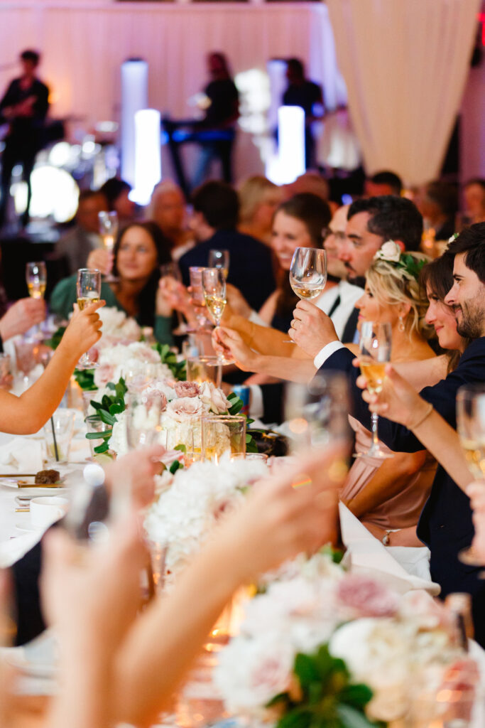 Westin Hilton Head wedding guests cheering with champagne during toasts