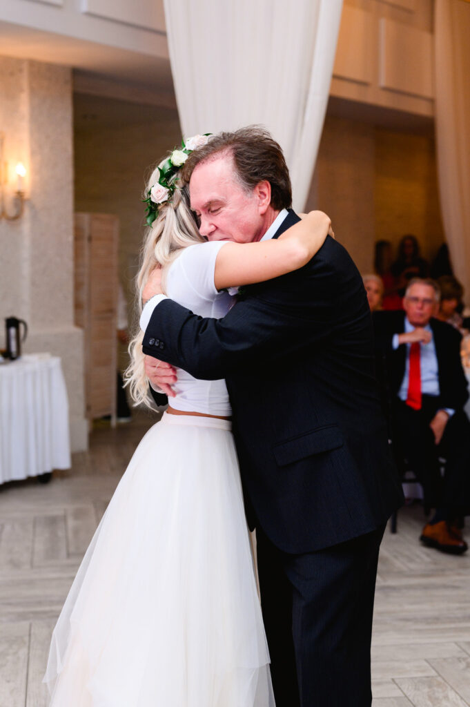 Westin Hilton Head wedding bride hugging her father