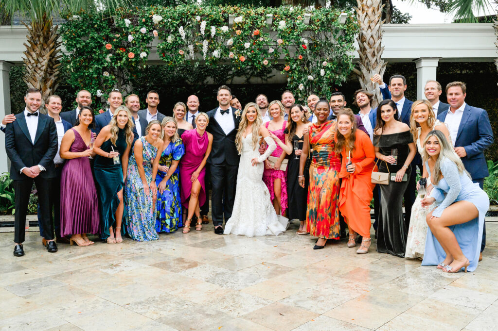 Portrait of bride with her friends in the courtyard at a Cannon Green Wedding