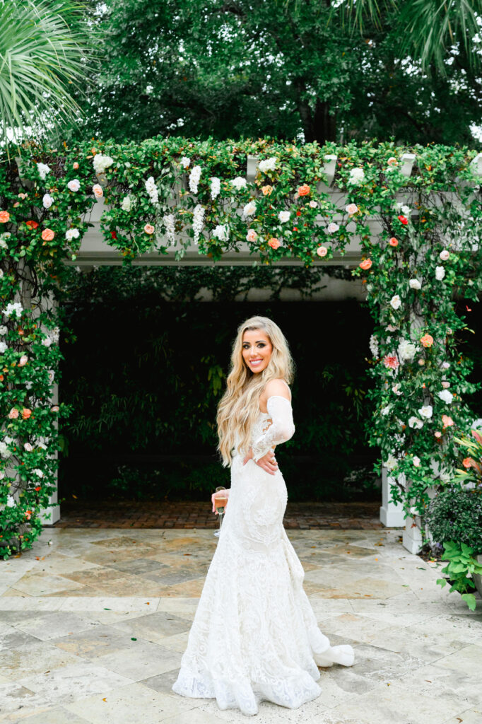 Bridal portrait in the courtyard at a Cannon Green Wedding