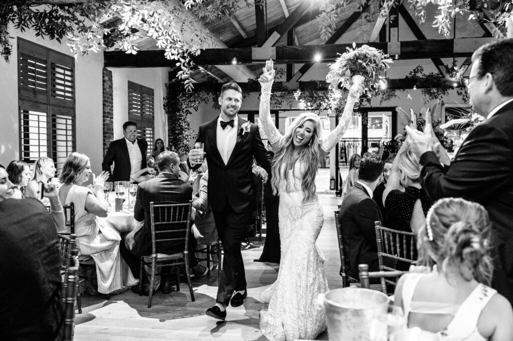 Bride and groom entrance into the Trolley Room at a Cannon Green Wedding