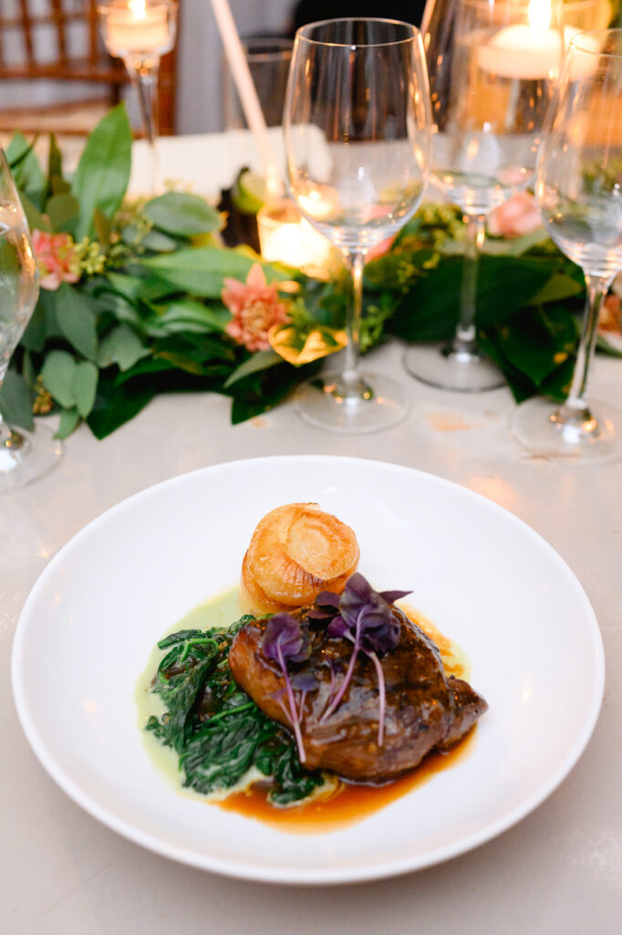 Steak course during the reception in the Trolley Room at a Cannon Green Wedding