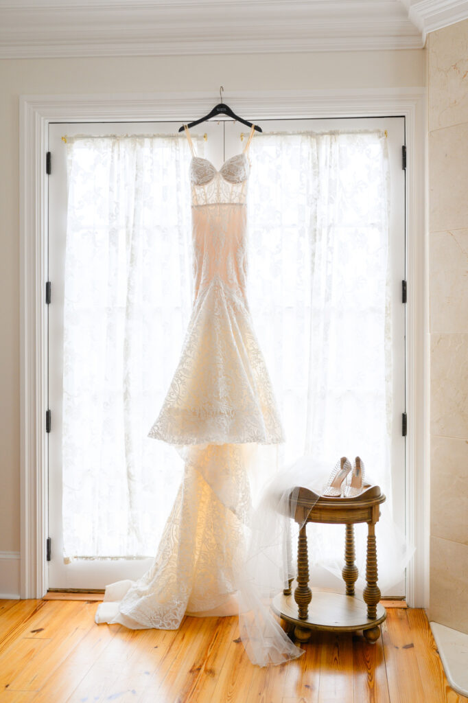 Wedding dress and spiky bridal shoes