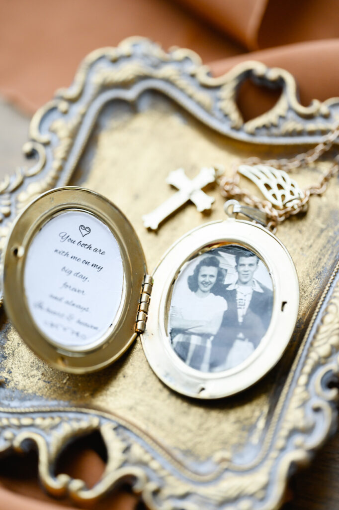 Family heirloom of a locket with a photo of grandparents in it