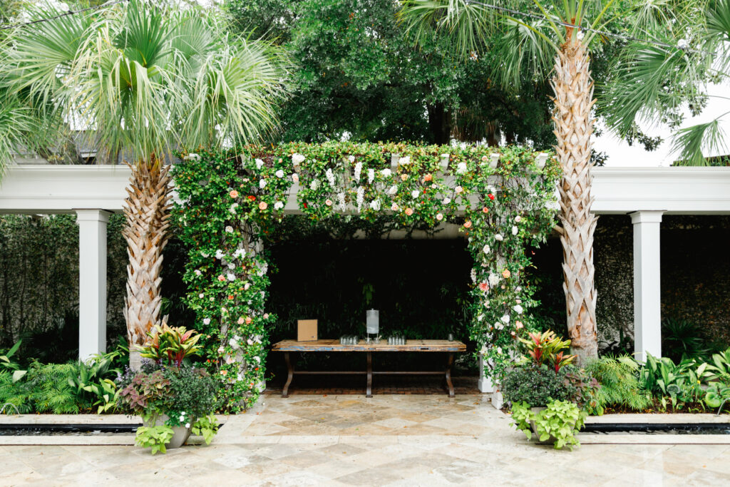 Flower covered pergola at Cannon Green in the coutyard