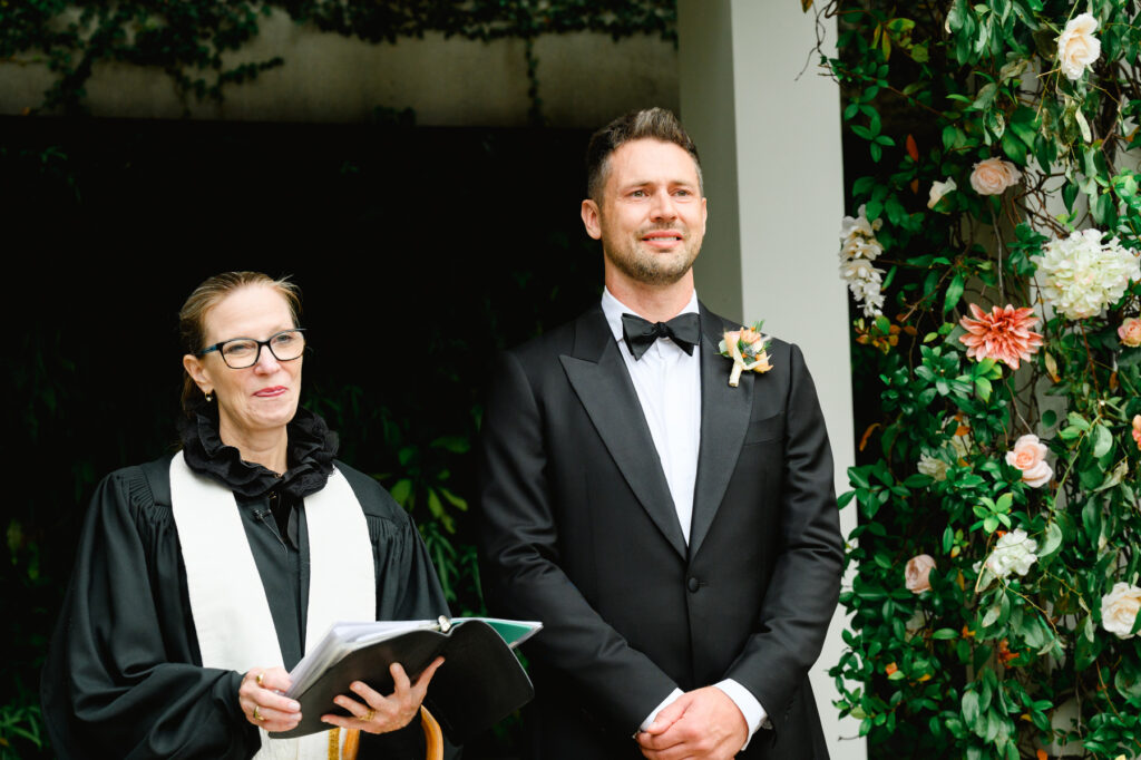 Groom watching his bride walk down the aisle at a Cannon Green Wedding