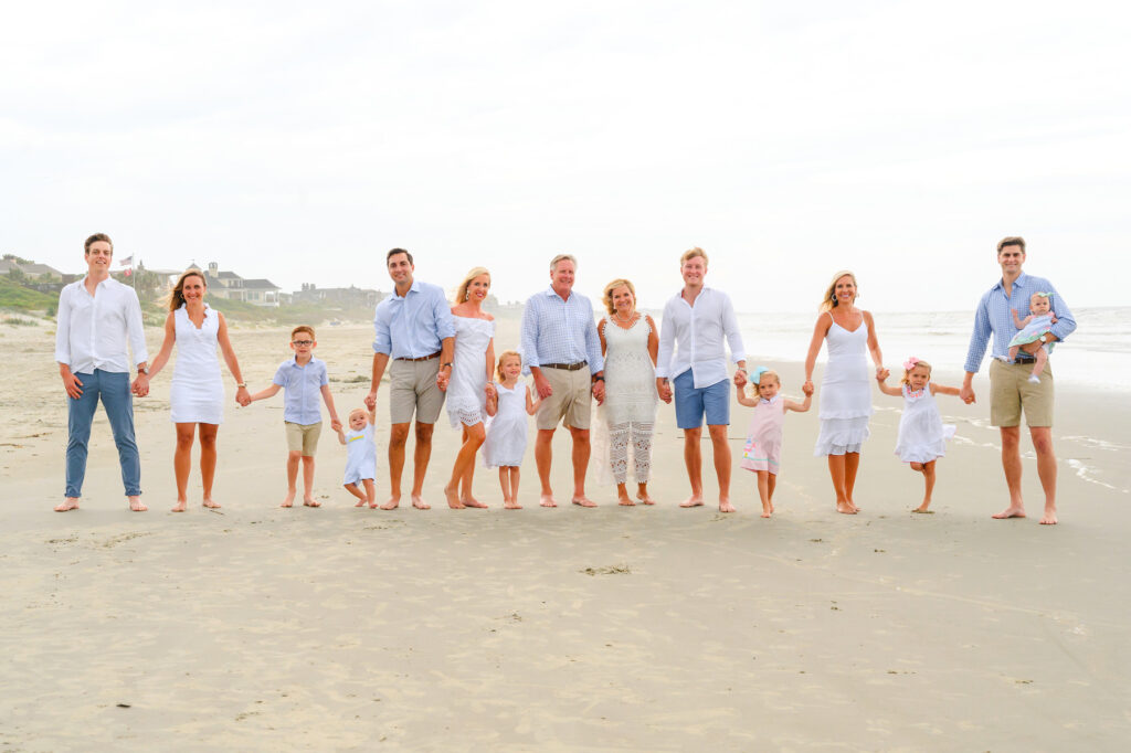 Multi-generational family along the beach during a Kiawah beach family photo