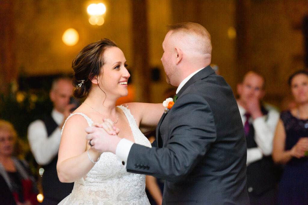 Cedar Room wedding reception with the bride and groom dancing their first dance