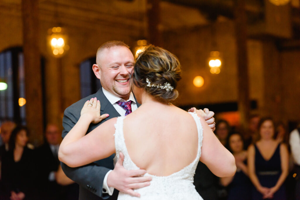 Cedar Room wedding reception with the bride and groom dancing their first dance