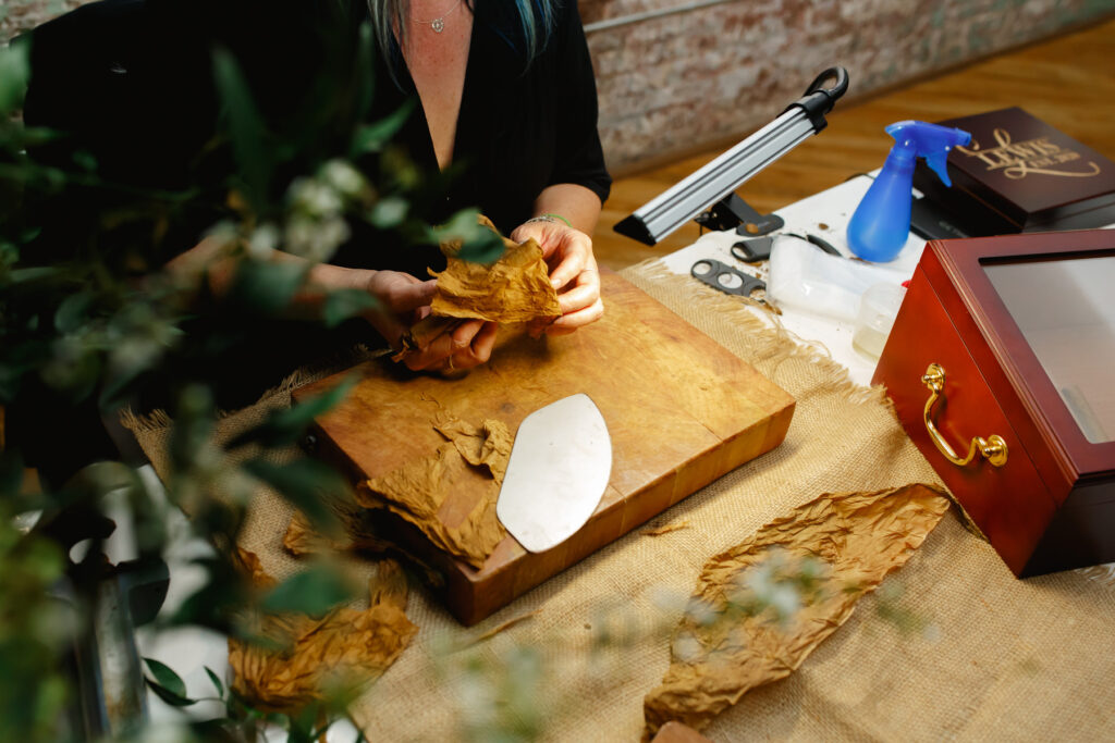 Cedar Room wedding reception with custom cigar making