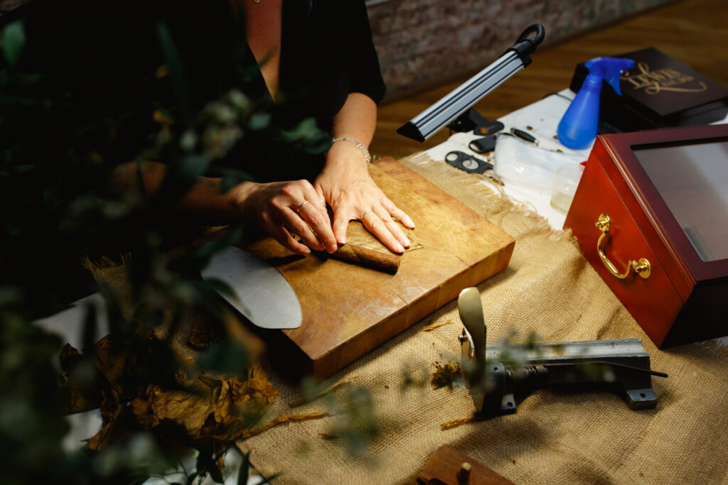 Cedar Room wedding reception with custom cigar making