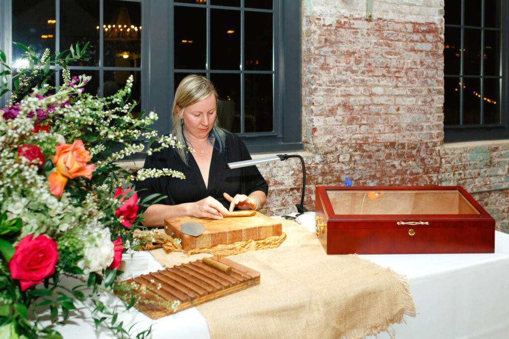 Cedar Room wedding reception with custom cigar making