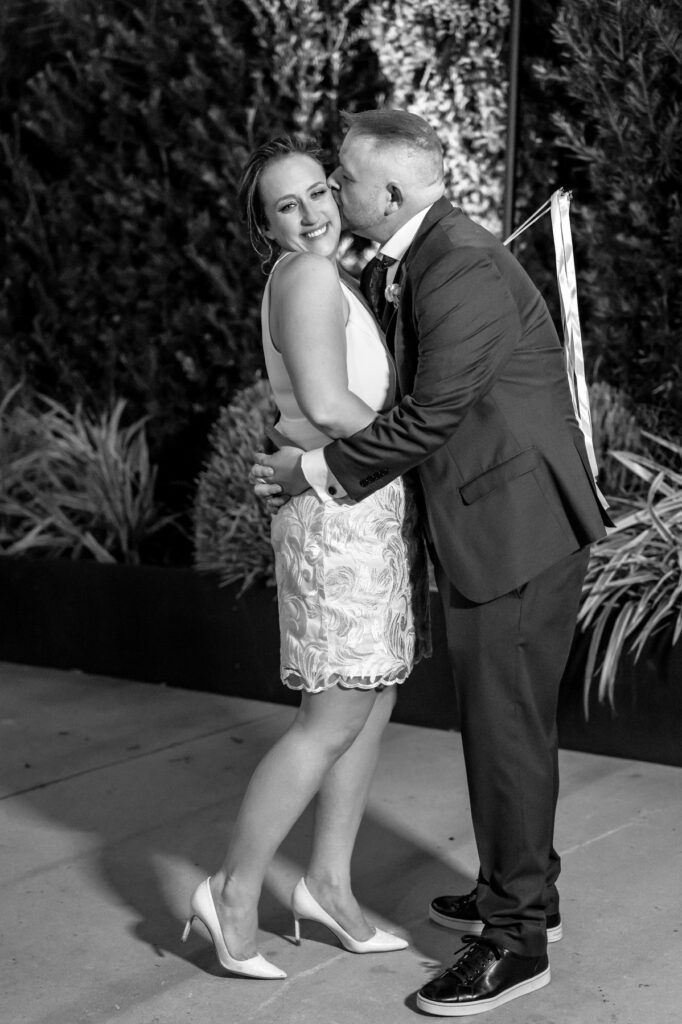 Cedar Room wedding portrait of couple in the courtyard at night