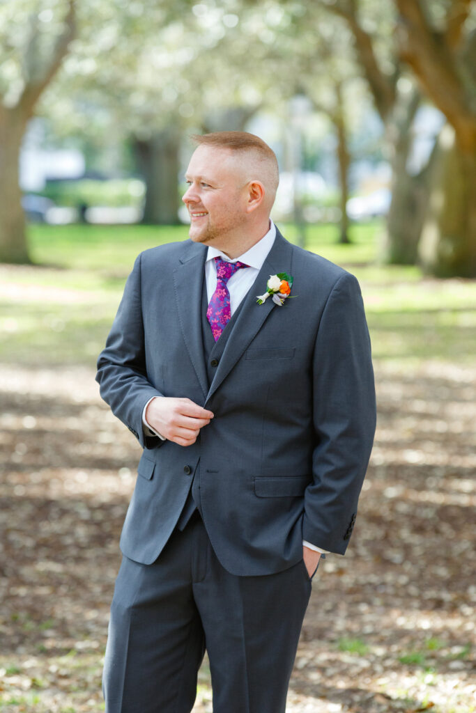 Cedar Room wedding portrait of the groom at White Point Gardens