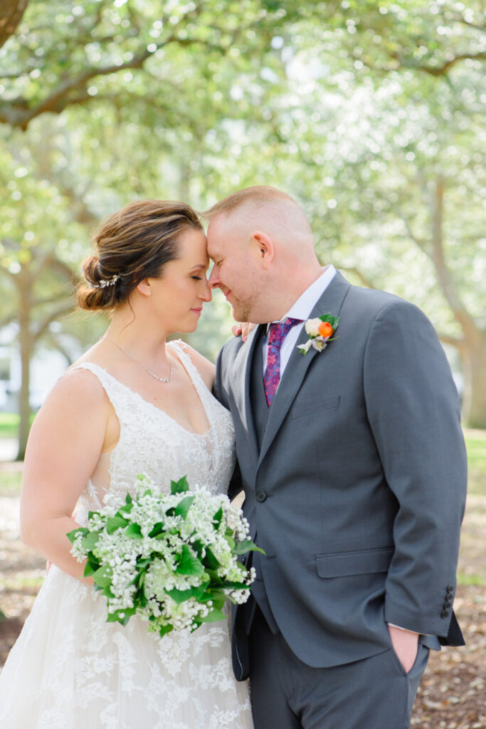 Cedar Room wedding portrait of bride and groom in White Point Gardens