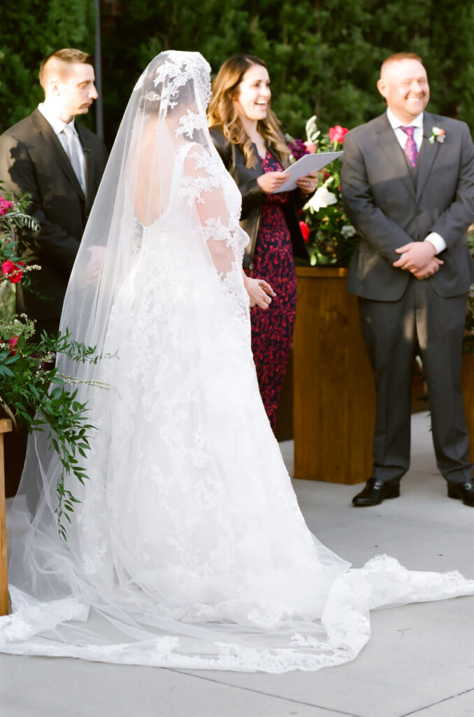 Cedar Room wedding of the bride's veil during the ceremony