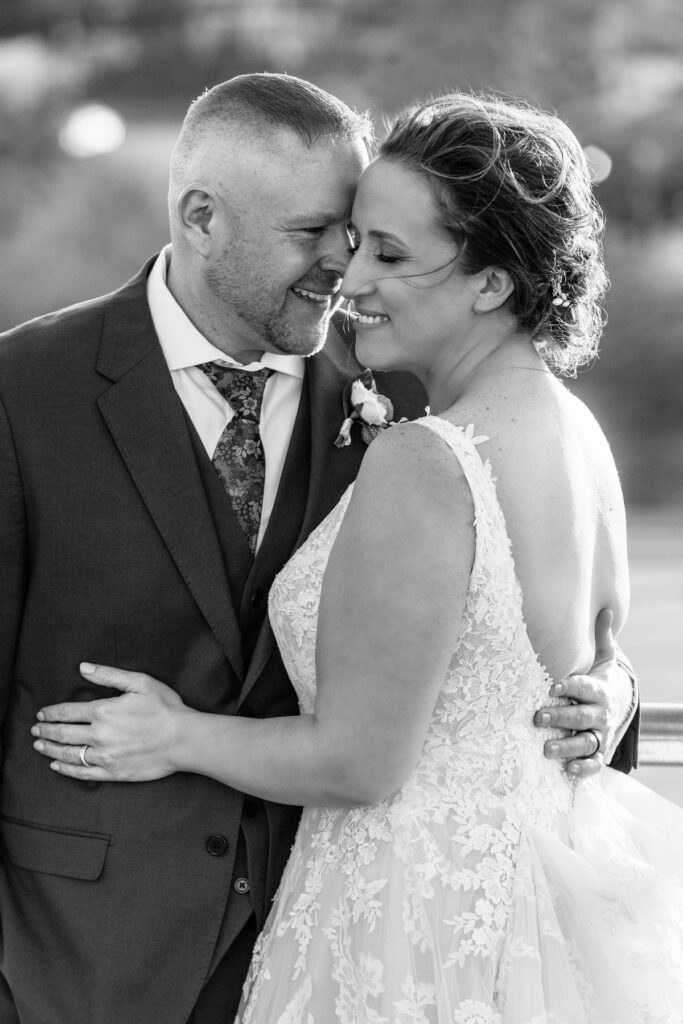 Cedar Room wedding rooftop black and white portrait of couple