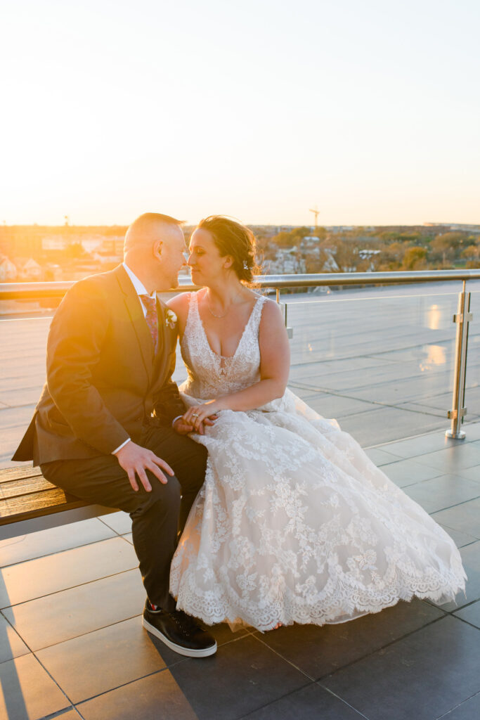 Cedar Room wedding rooftop couple portrait at sunset