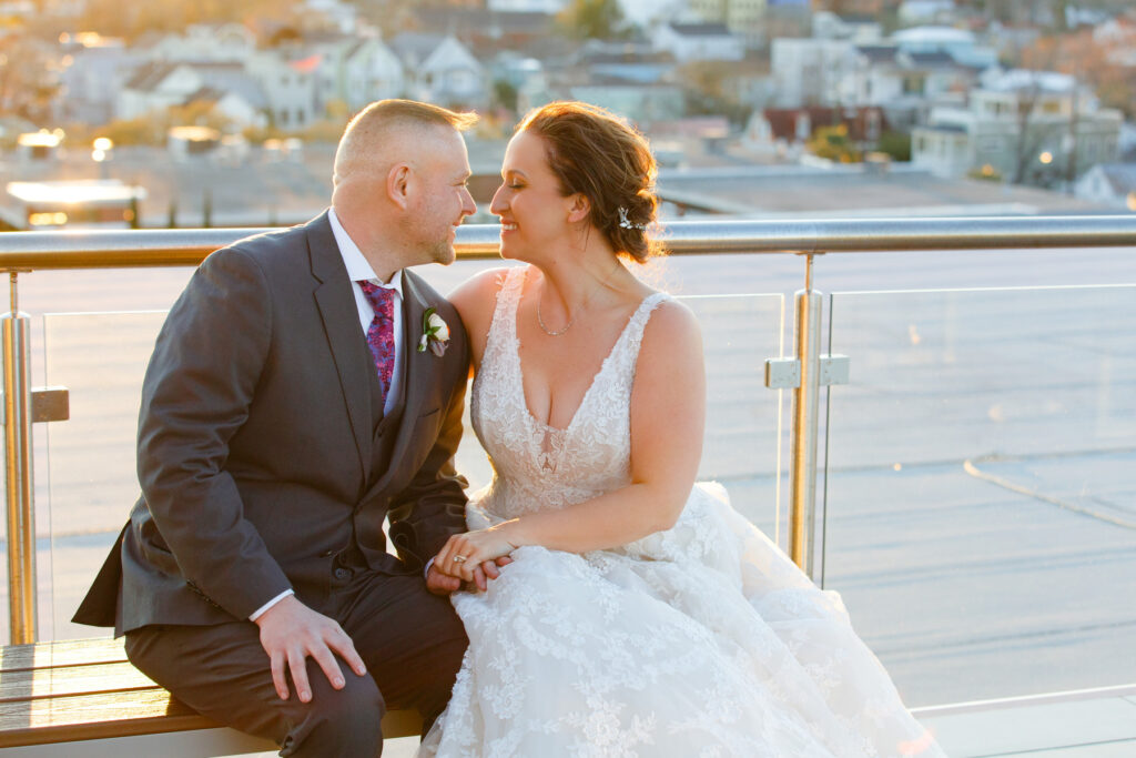 Cedar Room wedding rooftop portrait at sunset